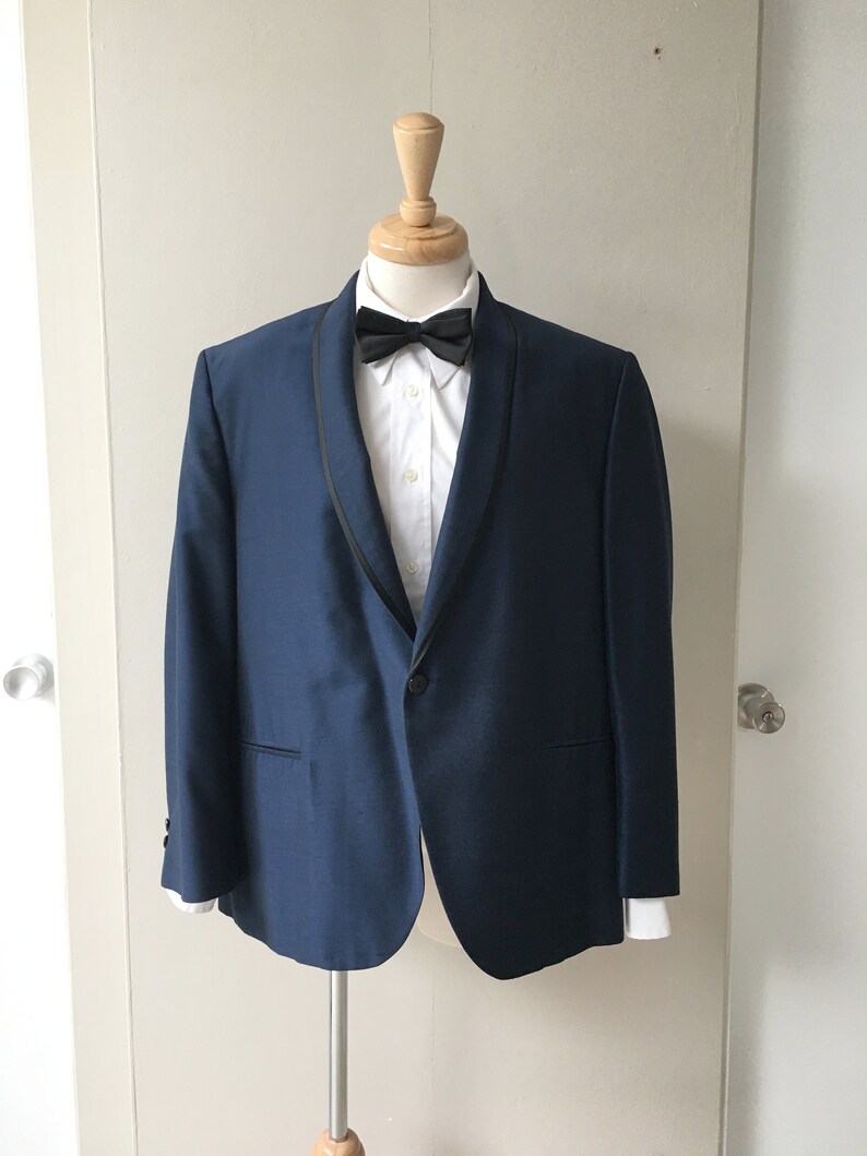 Vintage Clothing, 50s Tuxedo Jacket, Smoking Jacket,Blue Dinner Jacket, Men's Clothing image 4