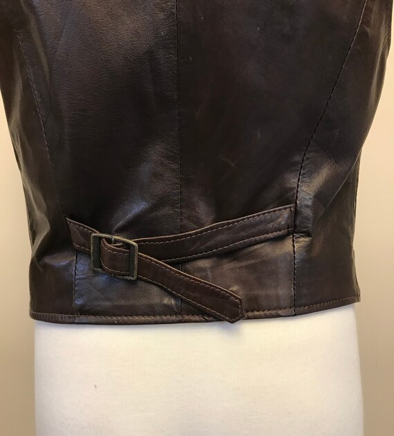 Biker leather vest, 1970's  Lined Brown Leather V… - image 5