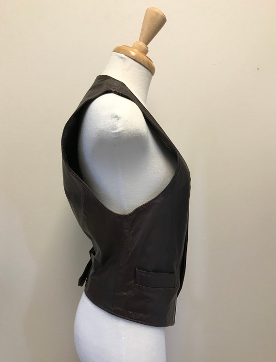 Biker leather vest, 1970's  Lined Brown Leather V… - image 2