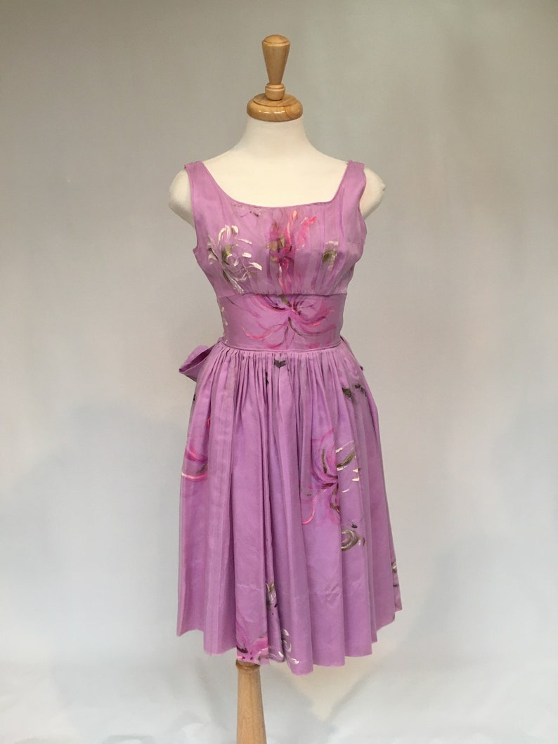 1950s Dress, Wedding Guest Dress, Organza Dress, Handpainted Clothing