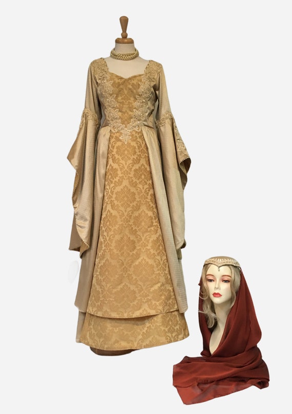 Renaissance Gown,Medieval Headdress,Larp Dress, Me
