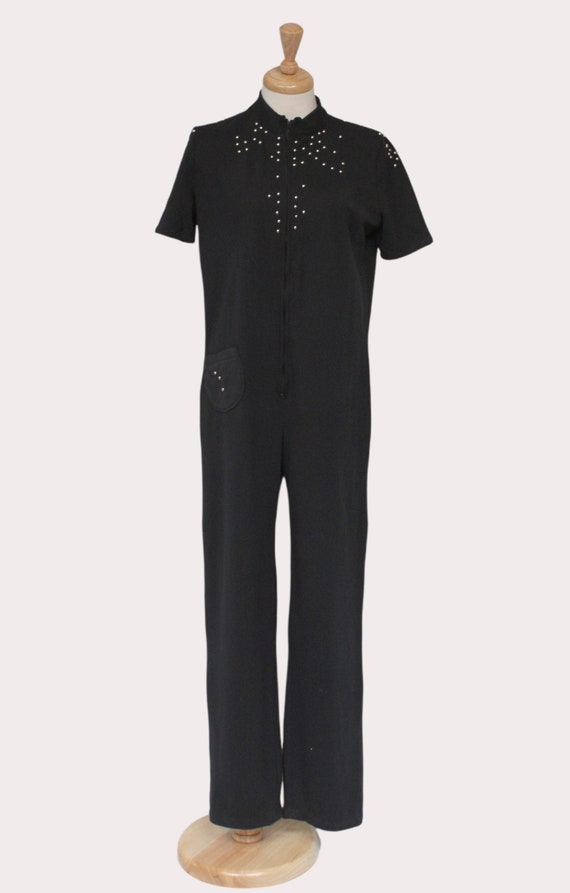 Black 70s jumpsuit, Vintage catsuit - image 1