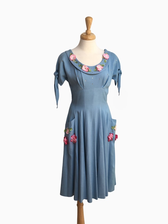 Blue 50s party dress, 1950s day dress for summer,… - image 1