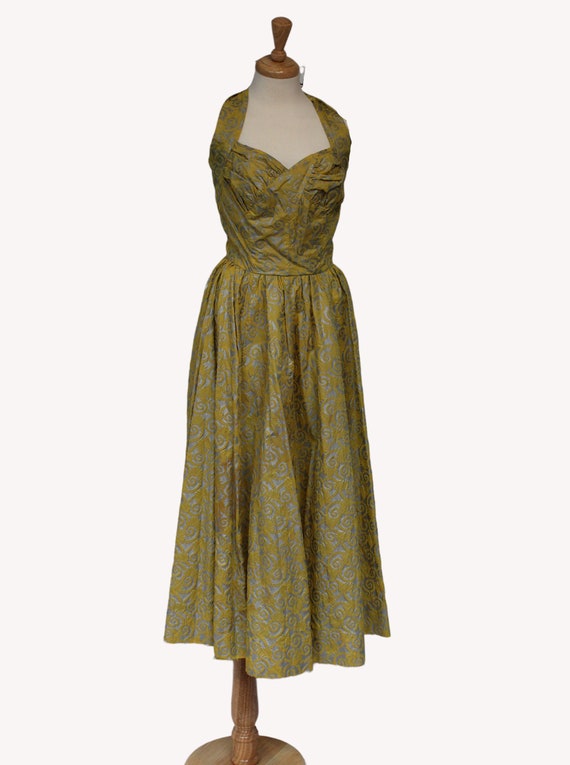 1950s retro vintage evening dress,  50s halter pa… - image 1