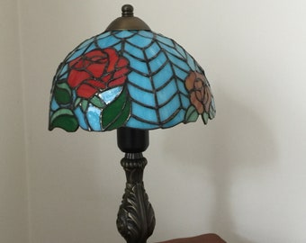 Stained Glass Lampshade – Tiffany Style Floral Table Lamp Shade – Handmade Colorful Glass Shade – Artistic Home Lighting Decor