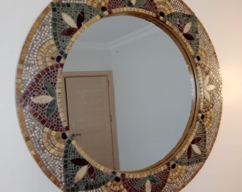Handmade Round Mosaic Mirror – Glass Marble Boho Wall Decor