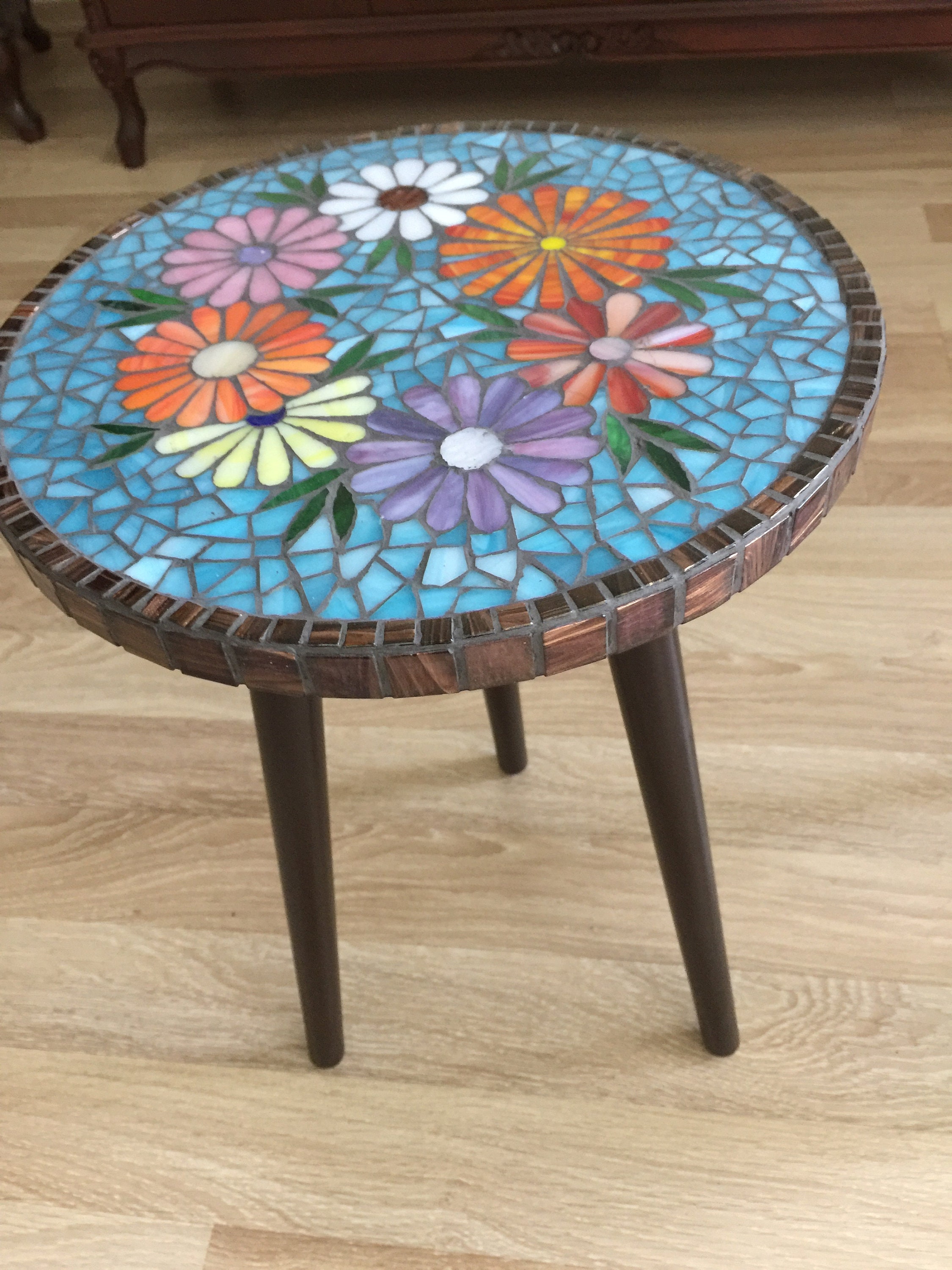 Handmade Floral Mosaic Coffee Table – Boho Glass Top Side Furniture - Etsy