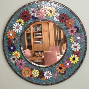 Mosaic Mirror With Flowers, Round Mosaic Mirror ,Mosaic Design ,  Hand Made , Mosaic Mirror ,  Wall Decoration , ,Handicraft,