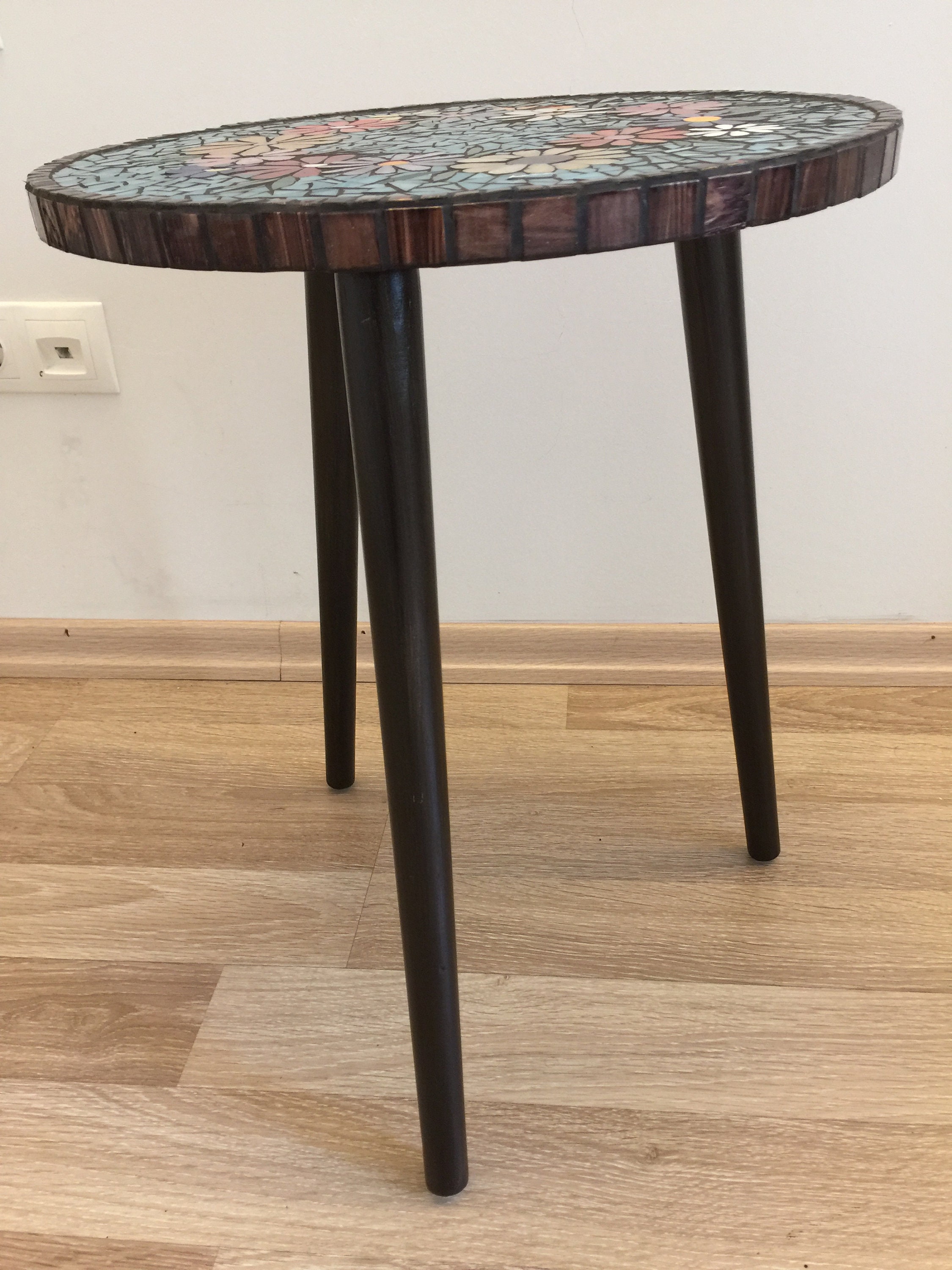 Mosaic Coffee Table Flowers Small Table Floral Mosaic Table Etsy