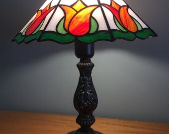 Stained Glass Lampshade – Tiffany Style Floral Table Lamp Shade – Handmade Colorful Glass Shade – Artistic Home Lighting Decor
