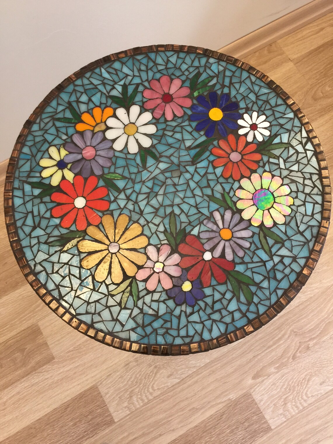 Mosaic Coffee Table Flowers Small Table Floral Mosaic Table Etsy