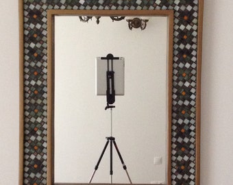 Rectangular Mosaic Mirror – Handmade Stained Glass, Wooden Frame – Boho Wall Decor