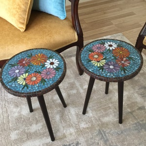 Mosaic Coffee Tables, flowers, Small Tables, Floral Mosaic Tables,Twins coffee tables