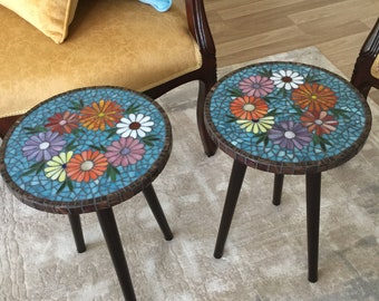 Handmade Floral Mosaic Coffee Table – Boho Glass Top Side Furniture