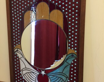 Special Design Tiffany Stained Glass Mirror – Handmade Wall Mirror – Colorful Mosaic Glass Art – Unique Boho Home Decor Statement Piece