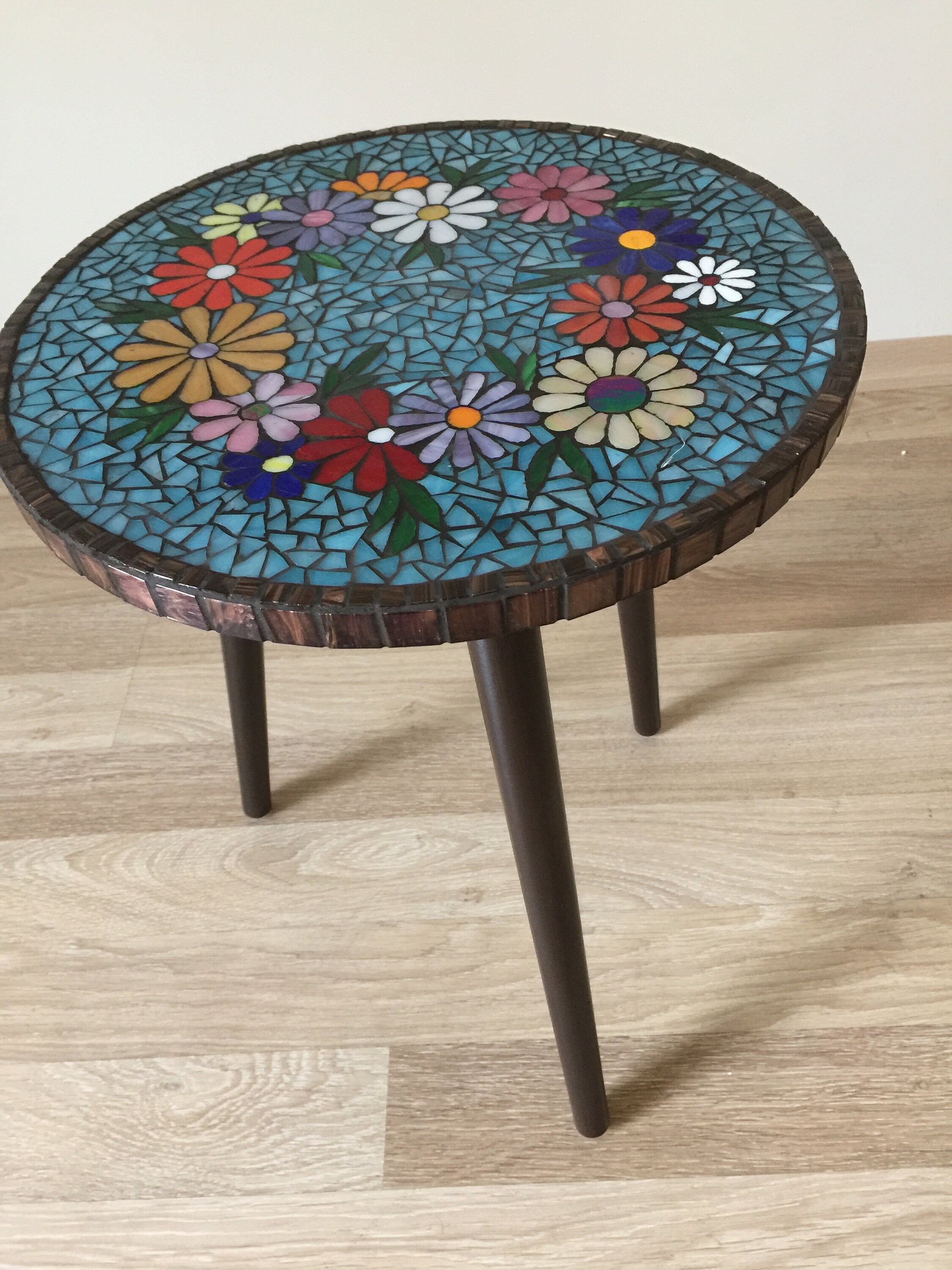 Mosaic Coffee Table Flowers Small Table Floral Mosaic Table Etsy