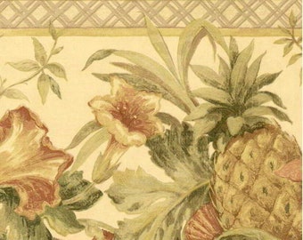 Tropical Flowers, Fruit, Pineapple Wallpaper Border 7411-203