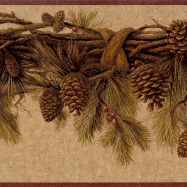 Pine Cones Pine Branch Wallpaper Border SB10308b