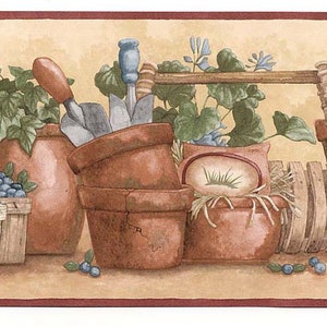 Watering Can Garden Pots Wallpaper Border ACS59001b