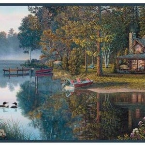 Meditation Lake Cabin Wallpaper Border BP8378bd