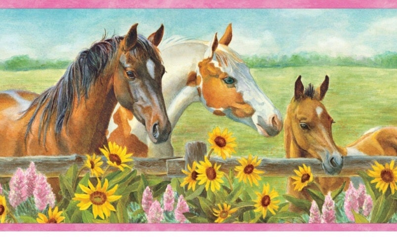 Harmony Horses At Fence Wallpaper Border GU92073b