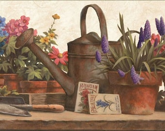 Watering Can Wallpaper Border HAH15142b