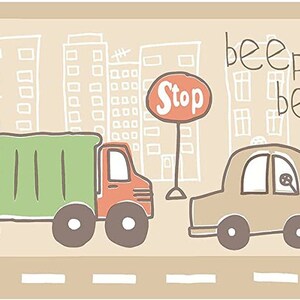 Kids Beep Zoom Taupe Wallpaper Border FDB50126
