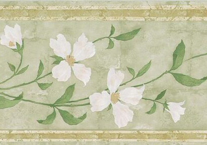 White Flowering Vine Wallpaper Border 62b03929 Etsy
