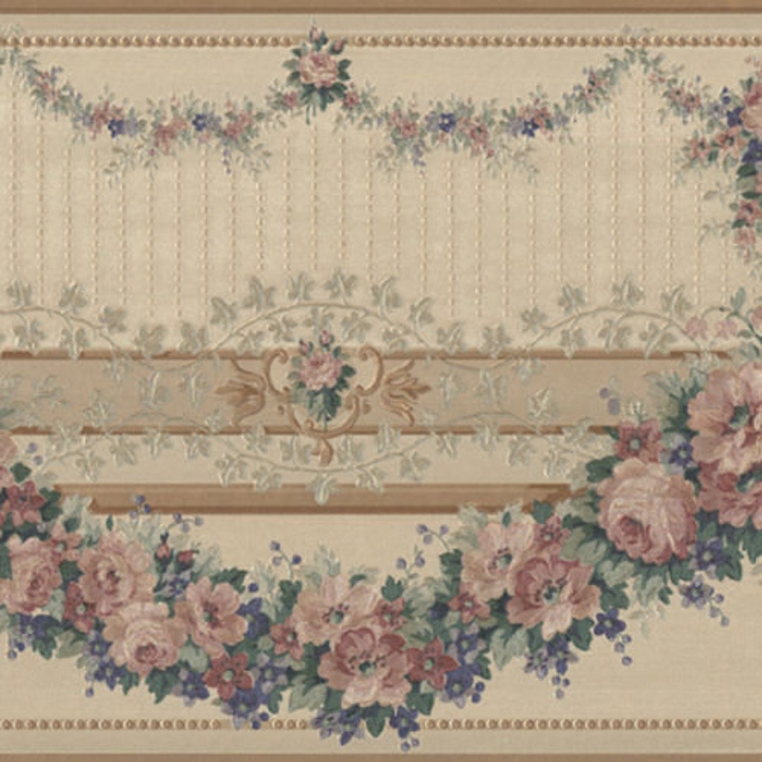 Gold Satin Victorian Floral Swag Wallpaper Border ONB60785 Etsy