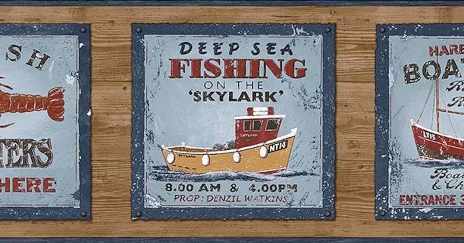 Deep Sea Fishing Signs Wallpaper Border - Etsy