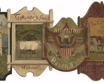 Country Signs Die-Cut Wallpaper Border - Burgundy BS7093b