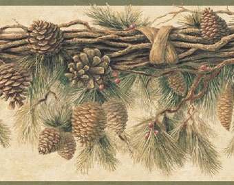 Wyola Olive Pinecone Forest Wallpaper Border TTL01391b / 3118-01391b
