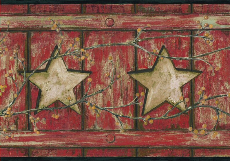 Country Cutout Star and Berries Wallpaper Border AC4415bd Etsy
