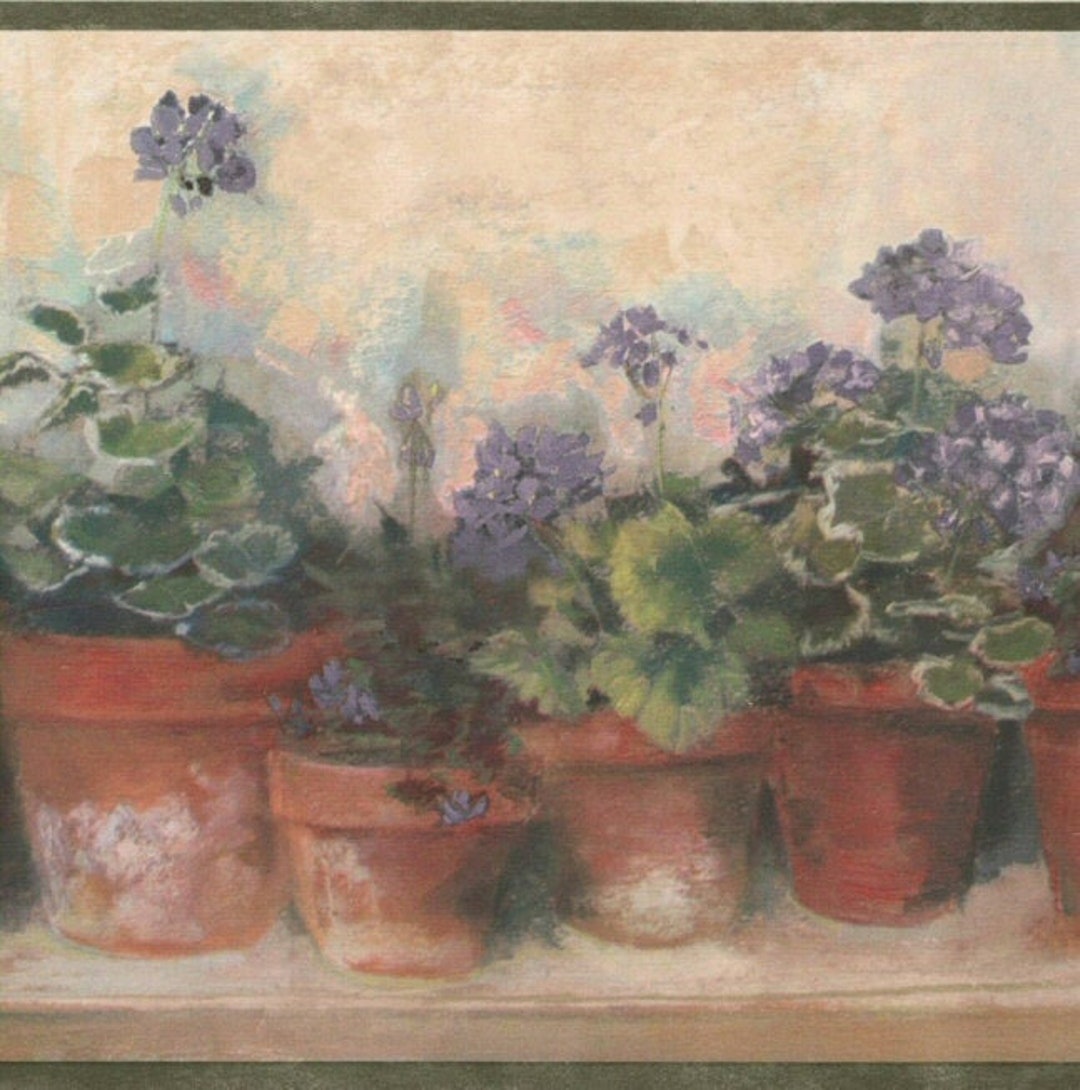 Potted Geraniums Wallpaper Border Pc95082b - Etsy