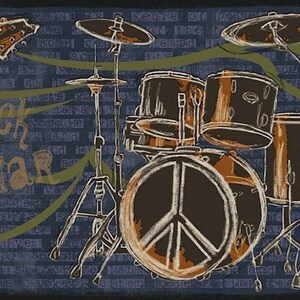 Rock N Roll Music Blue Wallpaper Border JE3640b