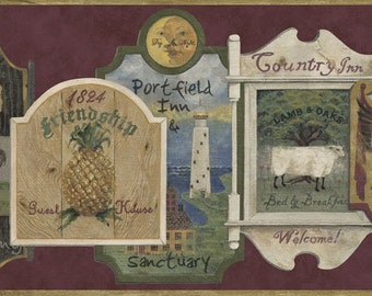 Country Signs Border - Burgundy BE10431B