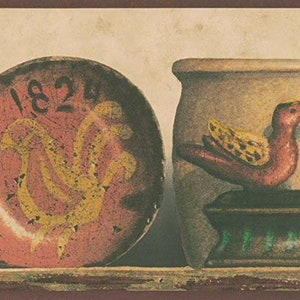 Pottery Jars on Wooden Shelf Wallpaper Border HH28112b