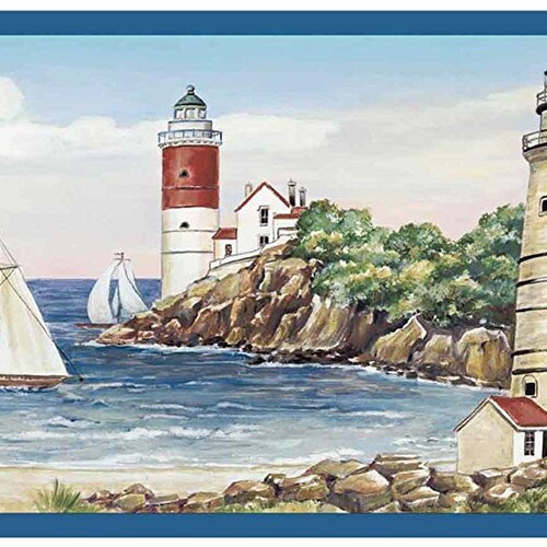 Coastal Lighthouse Wallpaper Border Etsy