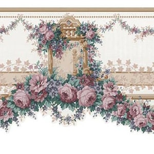 Satin Floral Rose Swag Wallpaper Border 12100