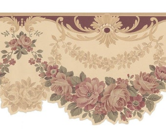 Scalloped Edge Floral Satin Wallpaper Border 978b05164