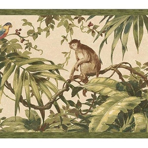 Tropical Monkey Wallpaper Border Sage HV6154b