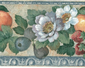 Distressed Fruit and Flower Wallpaper Border 330b01758