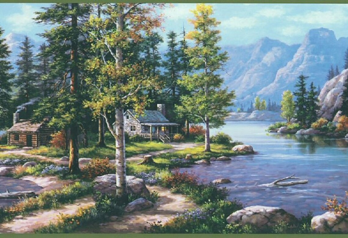 Northwoods Lodge Scenic Mountain Wallpaper Border DP87725 - Etsy
