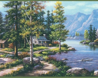 Northwoods Lodge Scenic Mountain Wallpaper Border DP87725