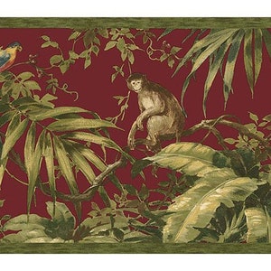 Tropical Monkey Wallpaper Border Red HV6151b