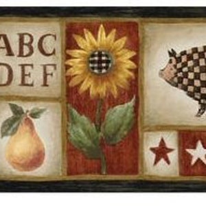 Americana Country Stars, Sunflowers, Pigs Wallpaper Border MN5009