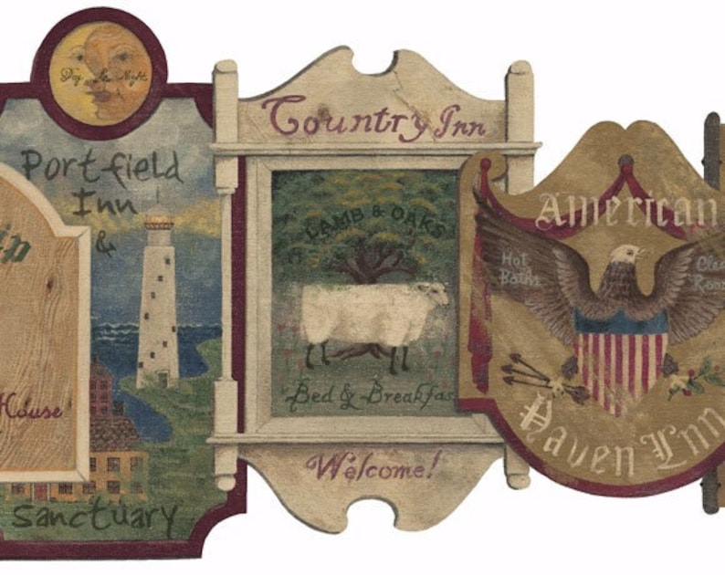 Country Signs Diecut Wallpaper Border Navy Bs7092b Etsy