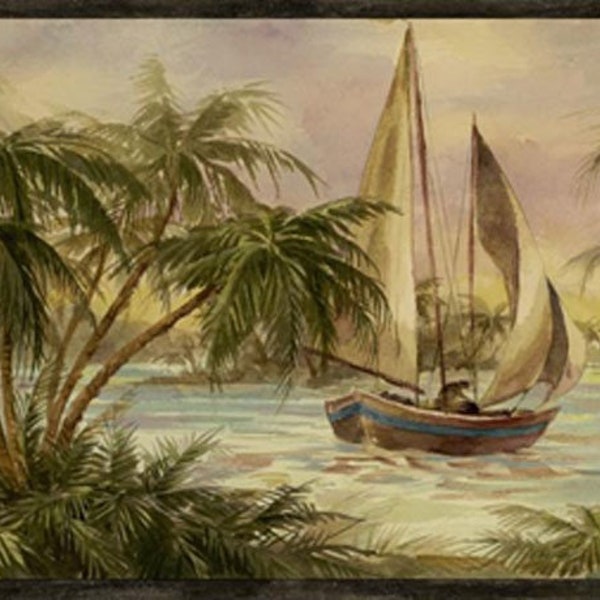 Wallpaper Border Palm Tree Etsy