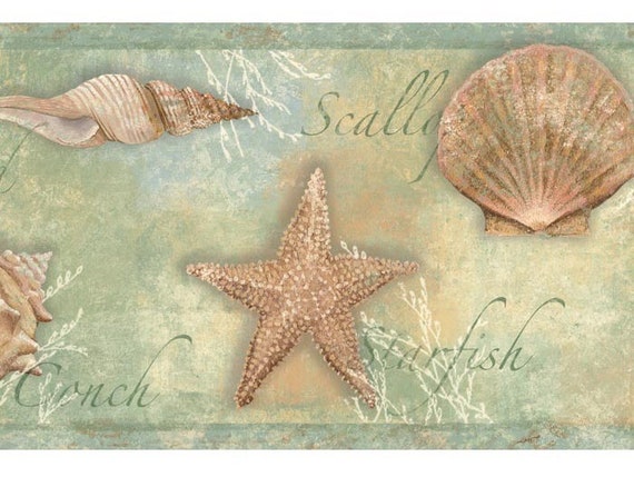 Sea Shells Wallpaper Border - Etsy Sea Shells Wallpaper Border - Etsy