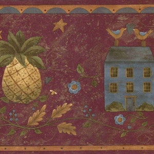 Primitive Folk Art House Pineapple Wallpaper Border 245b57456
